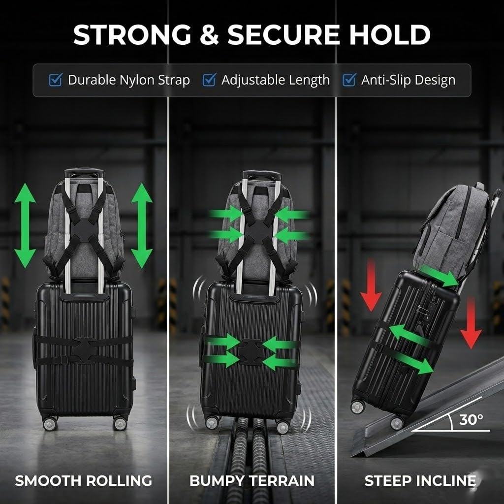 6 Pack Adjustable Luggage Straps with Water Bottle Clips, Black | Elastic bungee design, for suitcases backpacks and carry-ons, secures extra bags and bottles, compact travel accessory