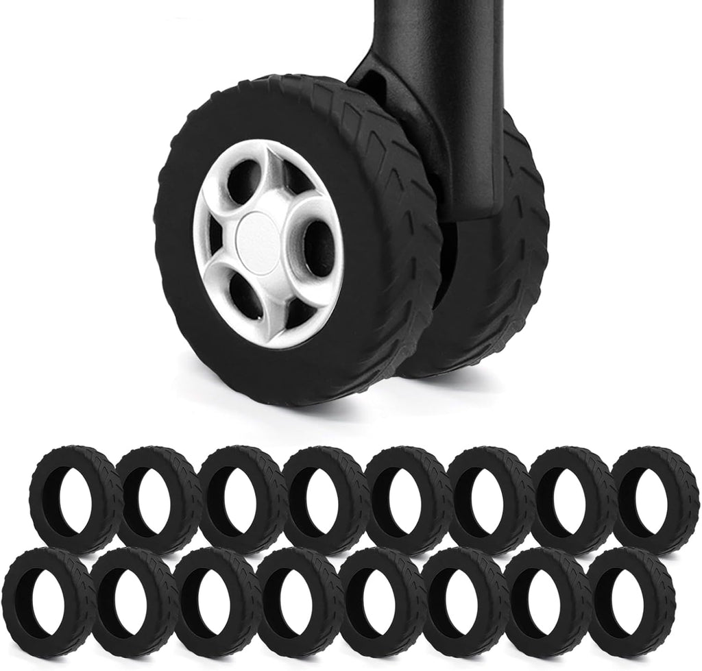 16Pcs Luggage Wheel Covers,Silicone Suitcase Cover for 2-2.4'' Spinner Wheel, Carry On Luggage Wheels Protector,Upgrade Suitcase Wheels Protective,Essential Travel Accessories(Black)