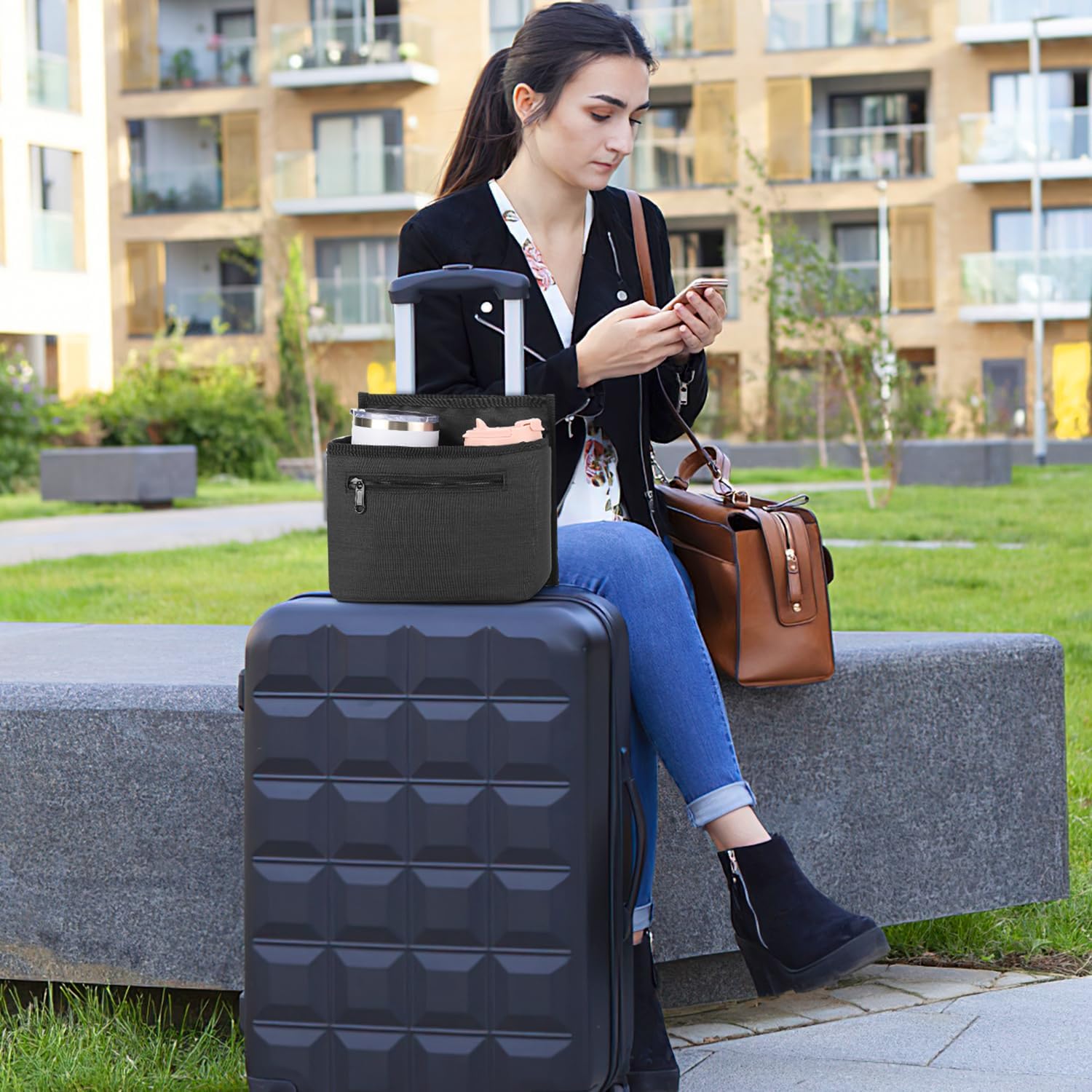 Luggage Travel Cup Holder for Suitcase, Drink Carrier for Coffee Tumblers | Foldable Luggage Accessories, Drink Holder for Travel Essentials, Traveler Carry on Hands Free Accessory, Gifts for Flight