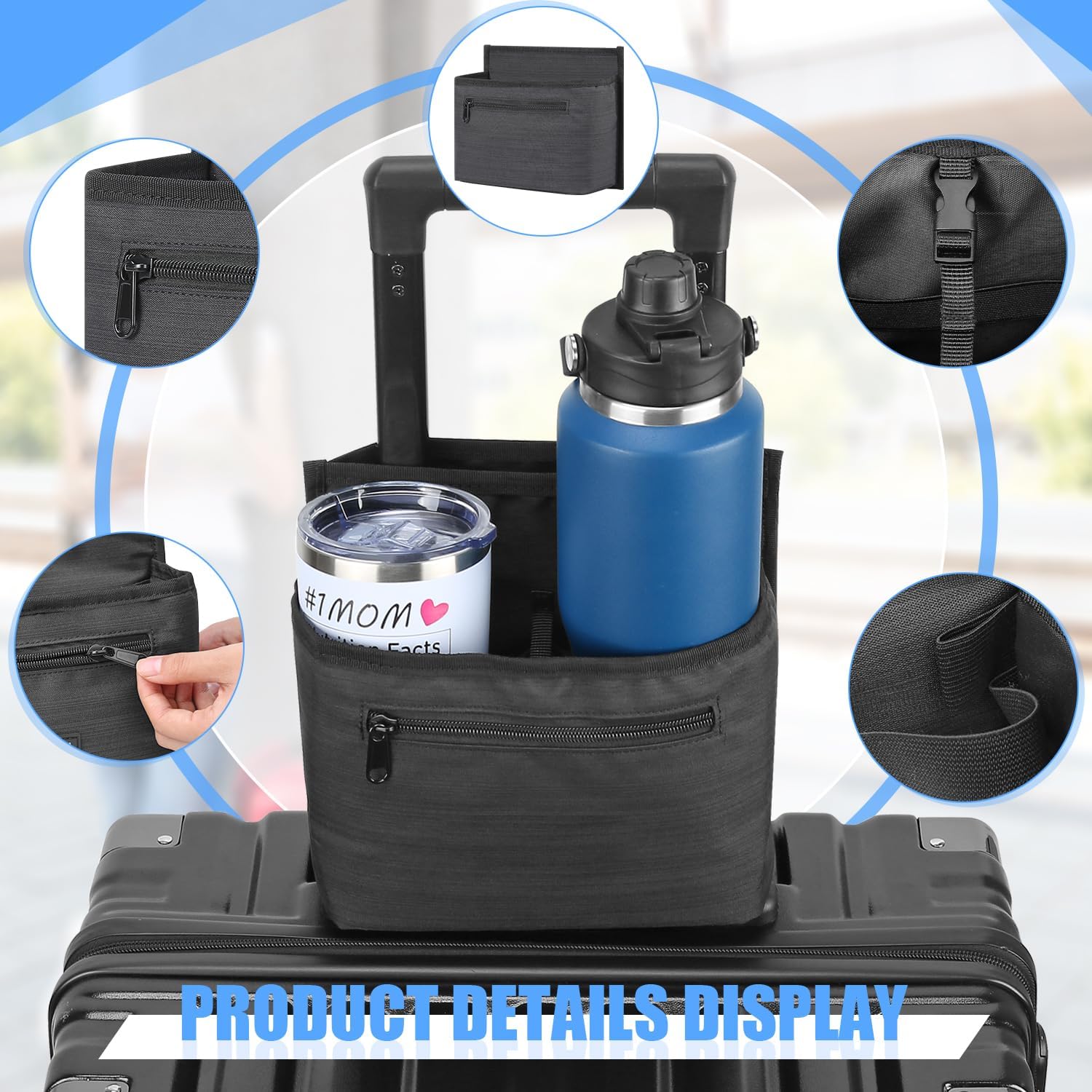 Luggage Travel Cup Holder for Suitcase, Drink Carrier for Coffee Tumblers | Foldable Luggage Accessories, Drink Holder for Travel Essentials, Traveler Carry on Hands Free Accessory, Gifts for Flight