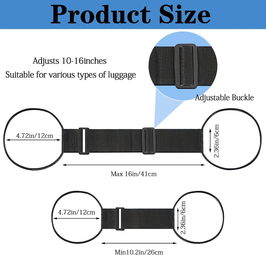 6PCS Multi Use Strong Adjustable Luggage Connector Straps, Add a Bag Easy to Travel Suitcase Elastic Strap Belt for Secure Stacking, Hands-Free Travel & Bag Attachment (Black)