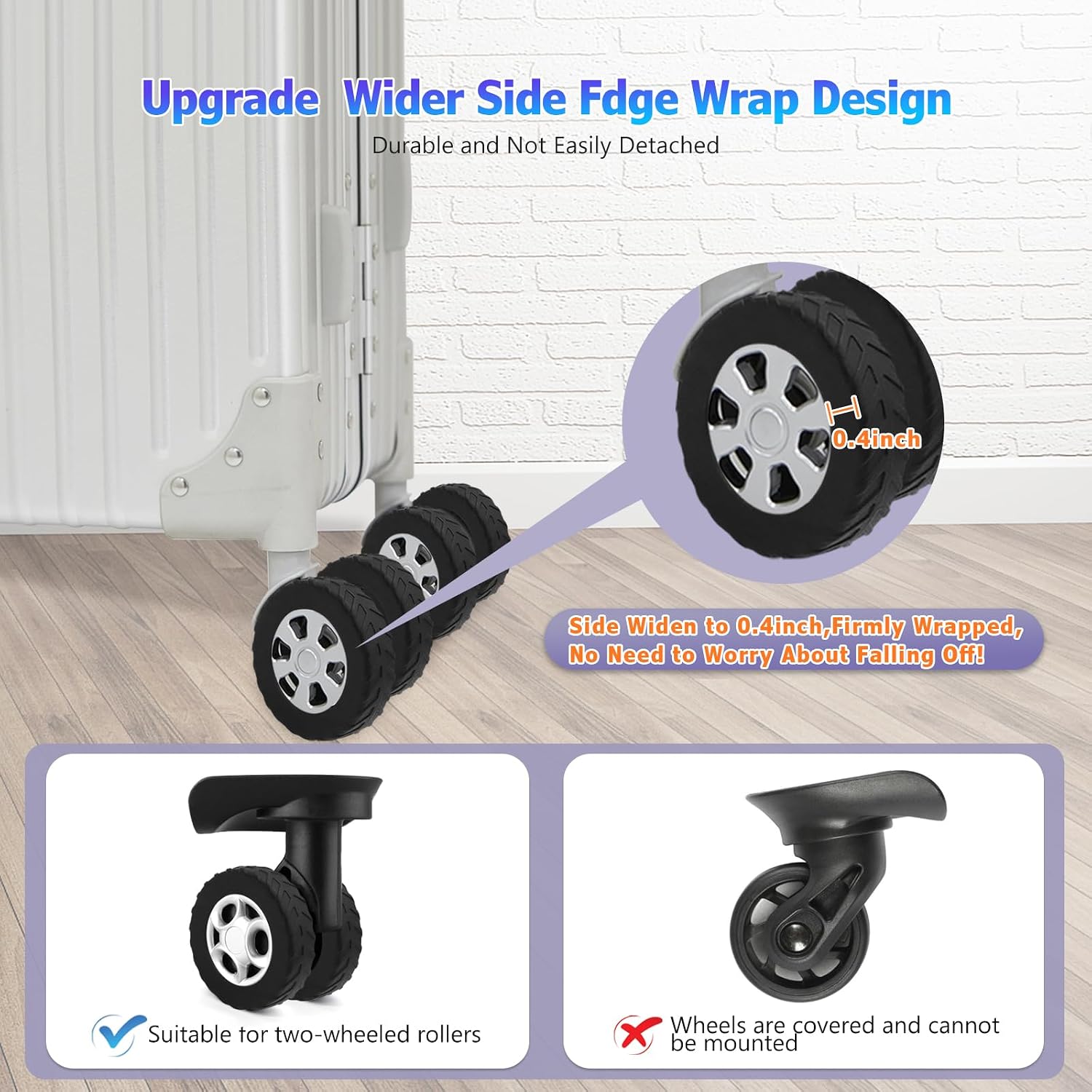 16Pcs Luggage Wheel Covers,Silicone Suitcase Cover for 2-2.4'' Spinner Wheel, Carry On Luggage Wheels Protector,Upgrade Suitcase Wheels Protective,Essential Travel Accessories(Black)