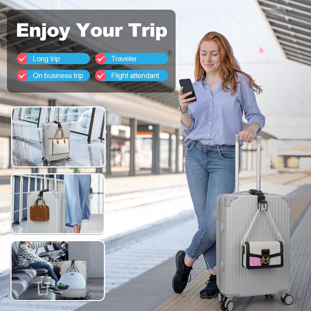 Luggage Hook Strap, Luggage J Hooks to Add a Bag Flight Attendant, Adjustable Luggage Connector Hook with Hands Free