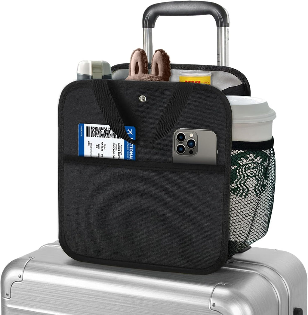 Large Luggage Travel Cup Holder for Suitcase Travel Drink Carrier Caddy | with Big Storage Compartment, Hands-Free Oversized Travel Organizer