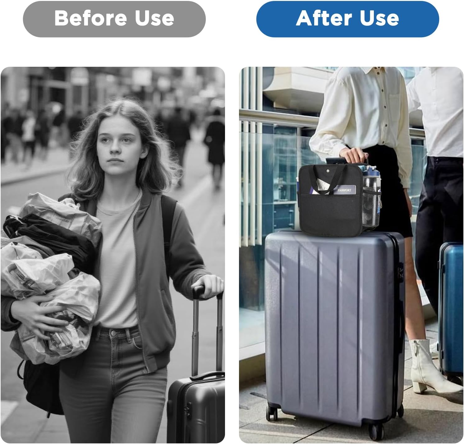 Large Luggage Travel Cup Holder for Suitcase Travel Drink Carrier Caddy | with Big Storage Compartment, Hands-Free Oversized Travel Organizer