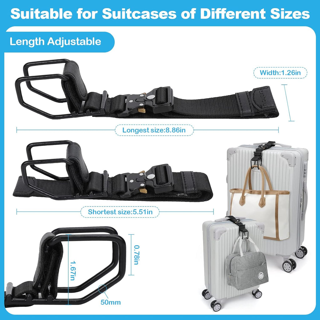 Luggage Hook Strap, Luggage J Hooks to Add a Bag Flight Attendant, Adjustable Luggage Connector Hook with Hands Free