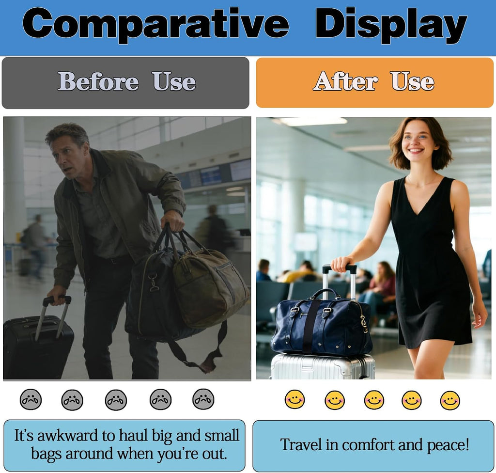 6PCS Multi Use Strong Adjustable Luggage Connector Straps, Add a Bag Easy to Travel Suitcase Elastic Strap Belt for Secure Stacking, Hands-Free Travel & Bag Attachment (Black)