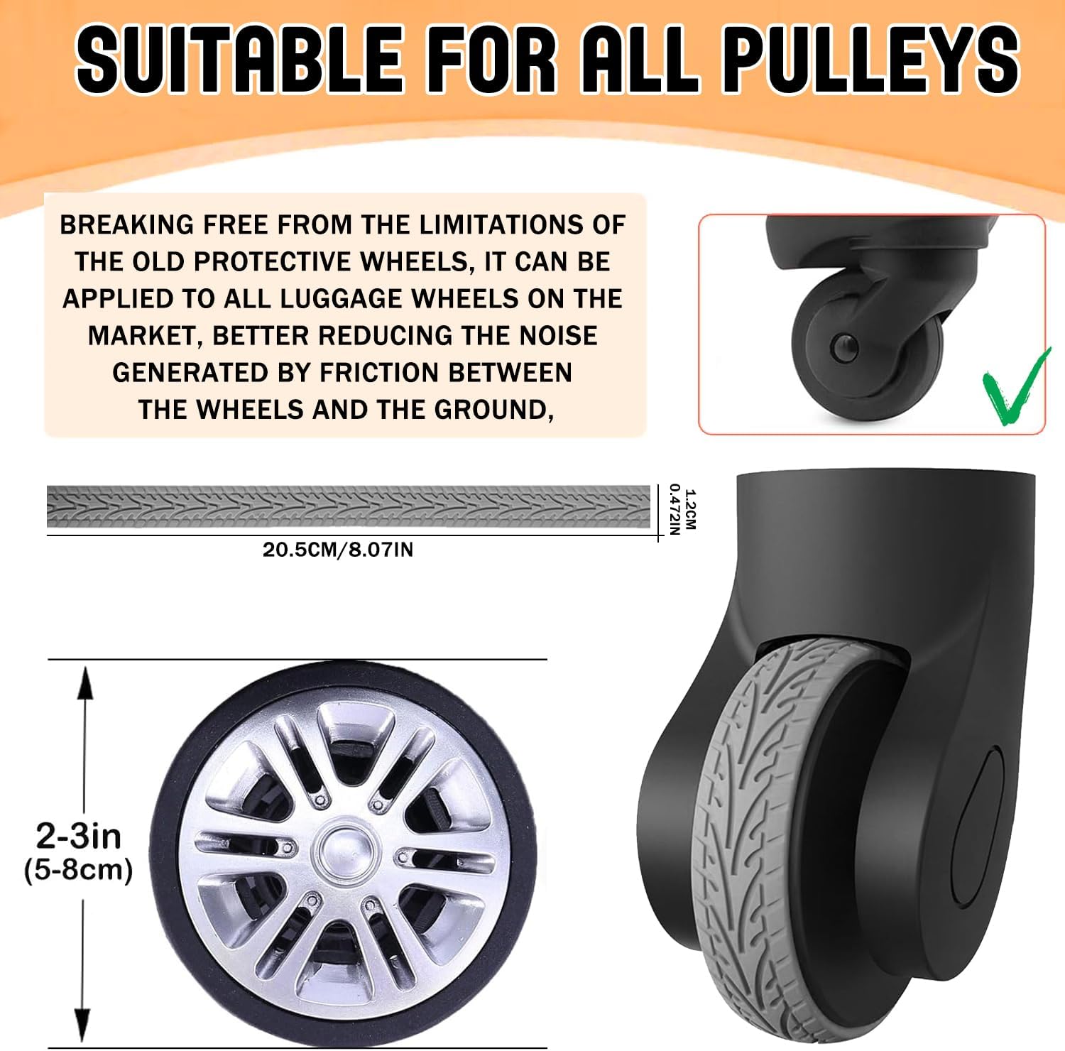 10 Pcs Luggage Wheels Covers Silicone, Suitcase Wheel Covers, Cuttable Silicone Luggage Wheel Protector, Silent Noise Reduction Shock for Spinner Wheel Suitcases or Office Chair Caster Black Px