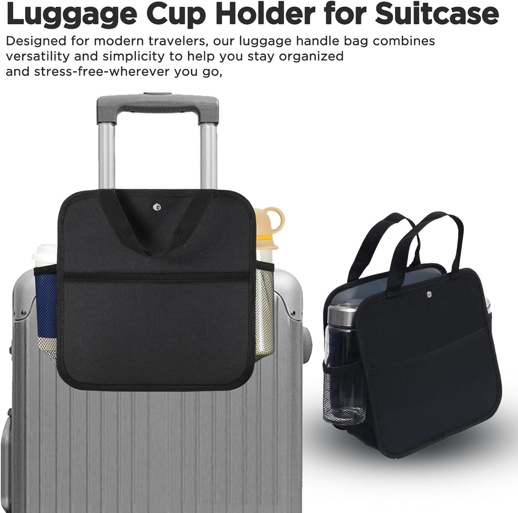 Large Luggage Travel Cup Holder for Suitcase Travel Drink Carrier Caddy | with Big Storage Compartment, Hands-Free Oversized Travel Organizer