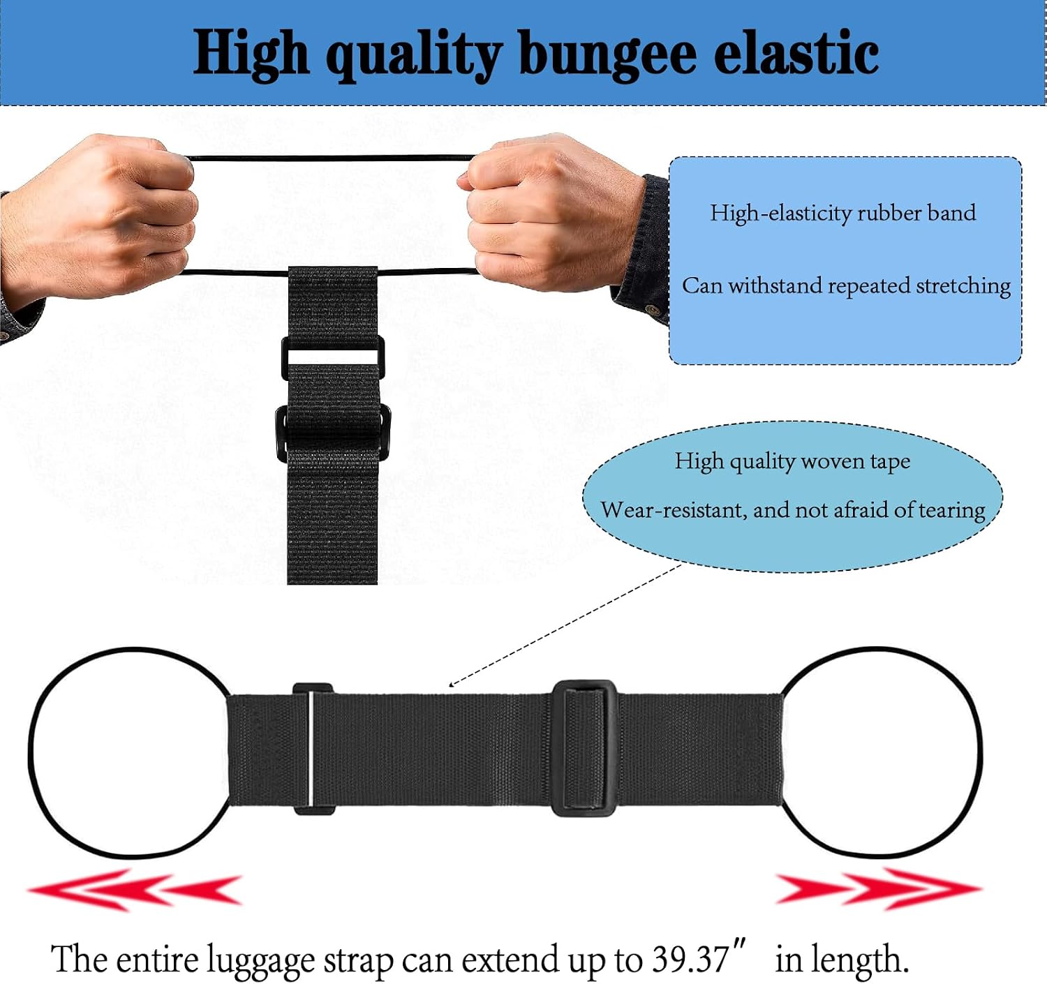 6PCS Multi Use Strong Adjustable Luggage Connector Straps, Add a Bag Easy to Travel Suitcase Elastic Strap Belt for Secure Stacking, Hands-Free Travel & Bag Attachment (Black)