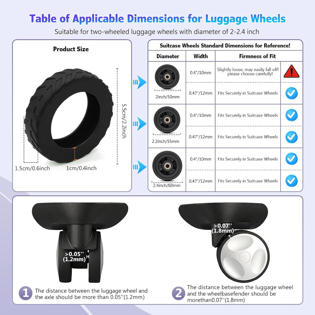 16Pcs Luggage Wheel Covers,Silicone Suitcase Cover for 2-2.4'' Spinner Wheel, Carry On Luggage Wheels Protector,Upgrade Suitcase Wheels Protective,Essential Travel Accessories(Black)