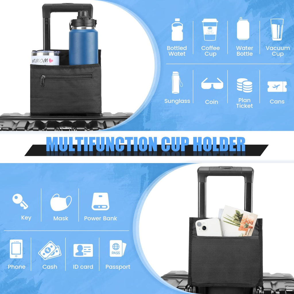 Luggage Travel Cup Holder for Suitcase, Drink Carrier for Coffee Tumblers | Foldable Luggage Accessories, Drink Holder for Travel Essentials, Traveler Carry on Hands Free Accessory, Gifts for Flight