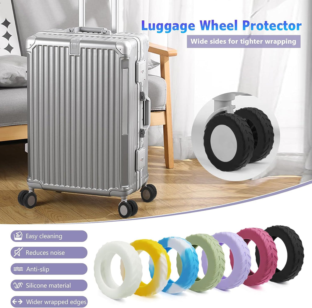 16Pcs Luggage Wheel Covers,Silicone Suitcase Cover for 2-2.4'' Spinner Wheel, Carry On Luggage Wheels Protector,Upgrade Suitcase Wheels Protective,Essential Travel Accessories(Black)