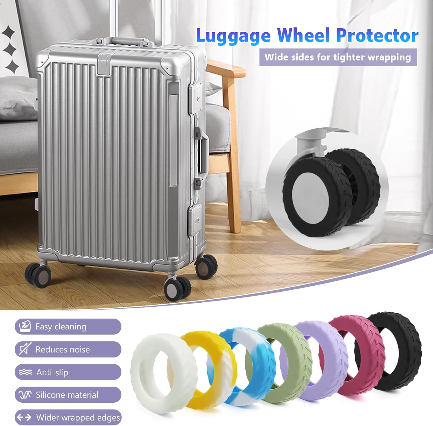 16Pcs Luggage Wheel Covers,Silicone Suitcase Cover for 2-2.4'' Spinner Wheel, Carry On Luggage Wheels Protector,Upgrade Suitcase Wheels Protective,Essential Travel Accessories(Black)