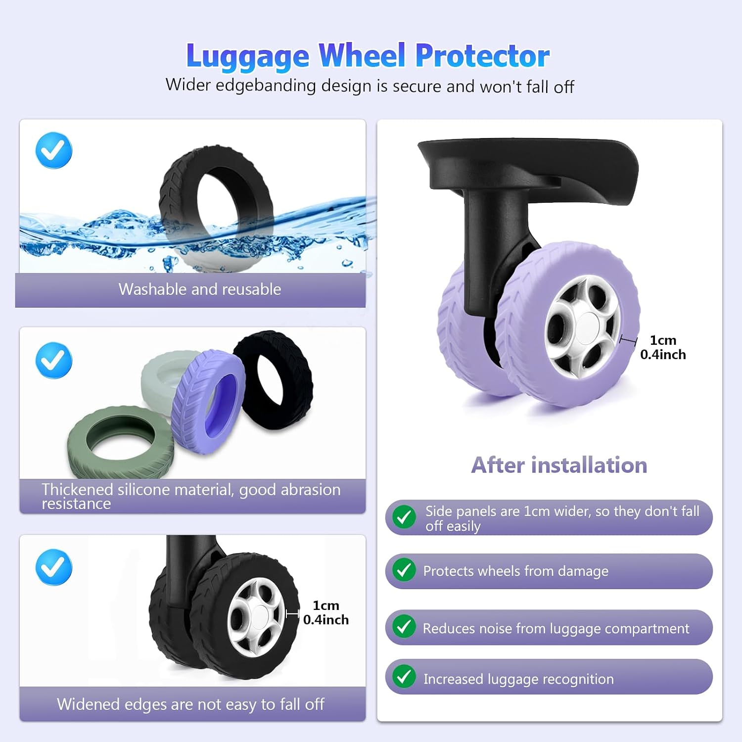 16Pcs Luggage Wheel Covers,Silicone Suitcase Cover for 2-2.4'' Spinner Wheel, Carry On Luggage Wheels Protector,Upgrade Suitcase Wheels Protective,Essential Travel Accessories(Black)