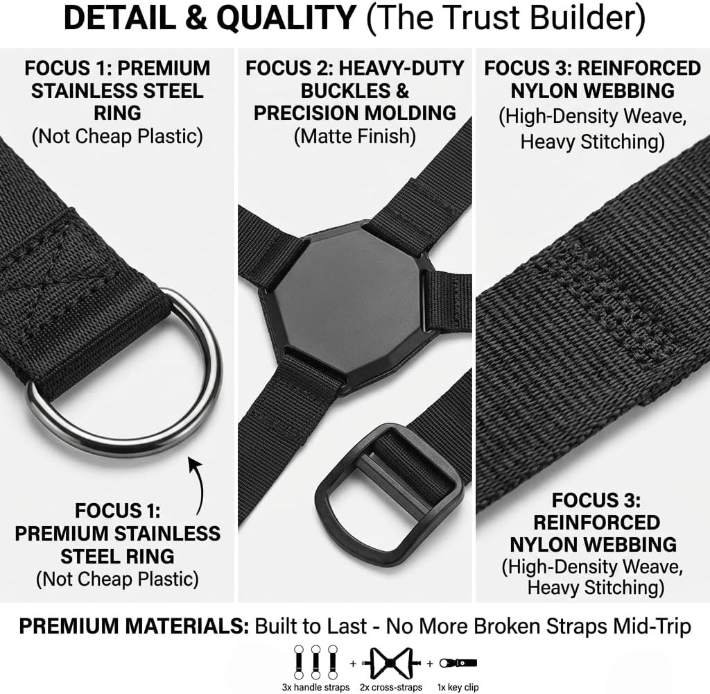 6 Pack Adjustable Luggage Straps with Water Bottle Clips, Black | Elastic bungee design, for suitcases backpacks and carry-ons, secures extra bags and bottles, compact travel accessory