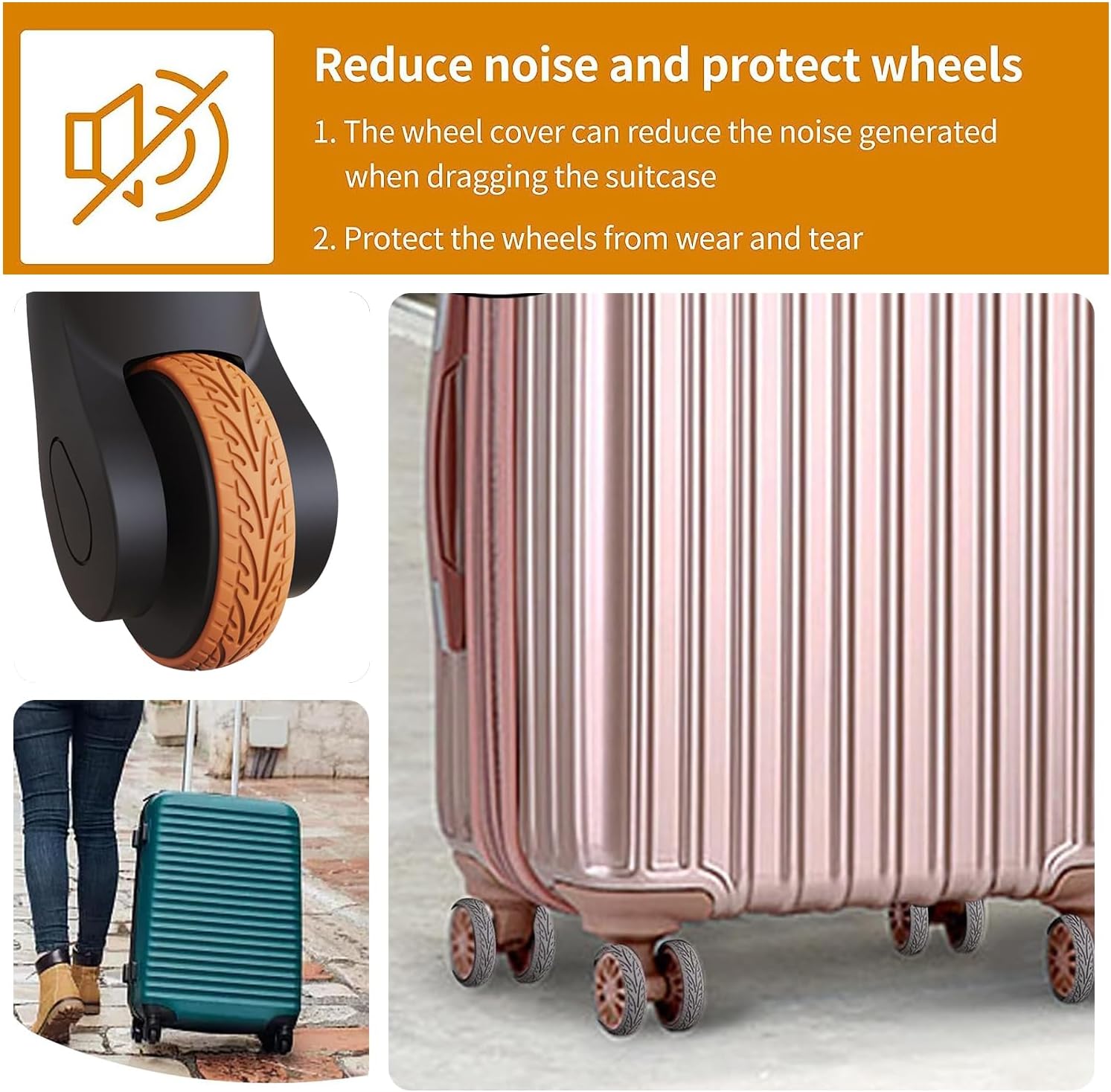 10 Pcs Luggage Wheels Covers Silicone, Suitcase Wheel Covers, Cuttable Silicone Luggage Wheel Protector, Silent Noise Reduction Shock for Spinner Wheel Suitcases or Office Chair Caster Black Px