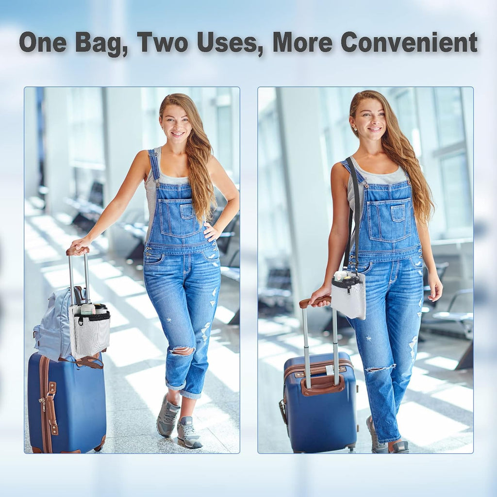 Luggage Travel Cup Holder with Luggage Straps (20oz/24oz/ diameter less than 3.15") Free Hand Drink Caddy Beverage Holder Fits Roll on Suitcase Handles Light Grey