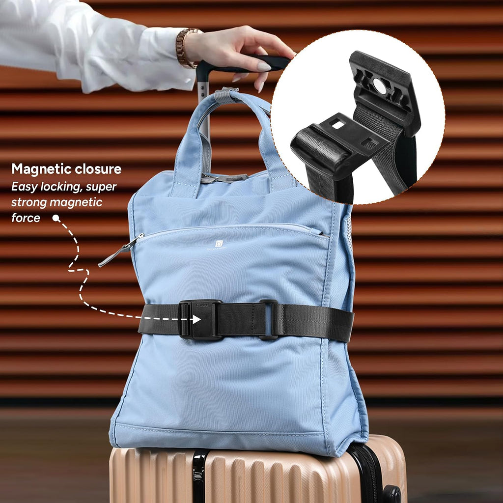 Magnetic Quick Release Luggage Straps Black | Magnetic Buckle; TSA-Lock Travel Belt ; Heavy-Duty Nylon; Quick Release; Hands-Free, Lightens Load, Secures Multiple Bags