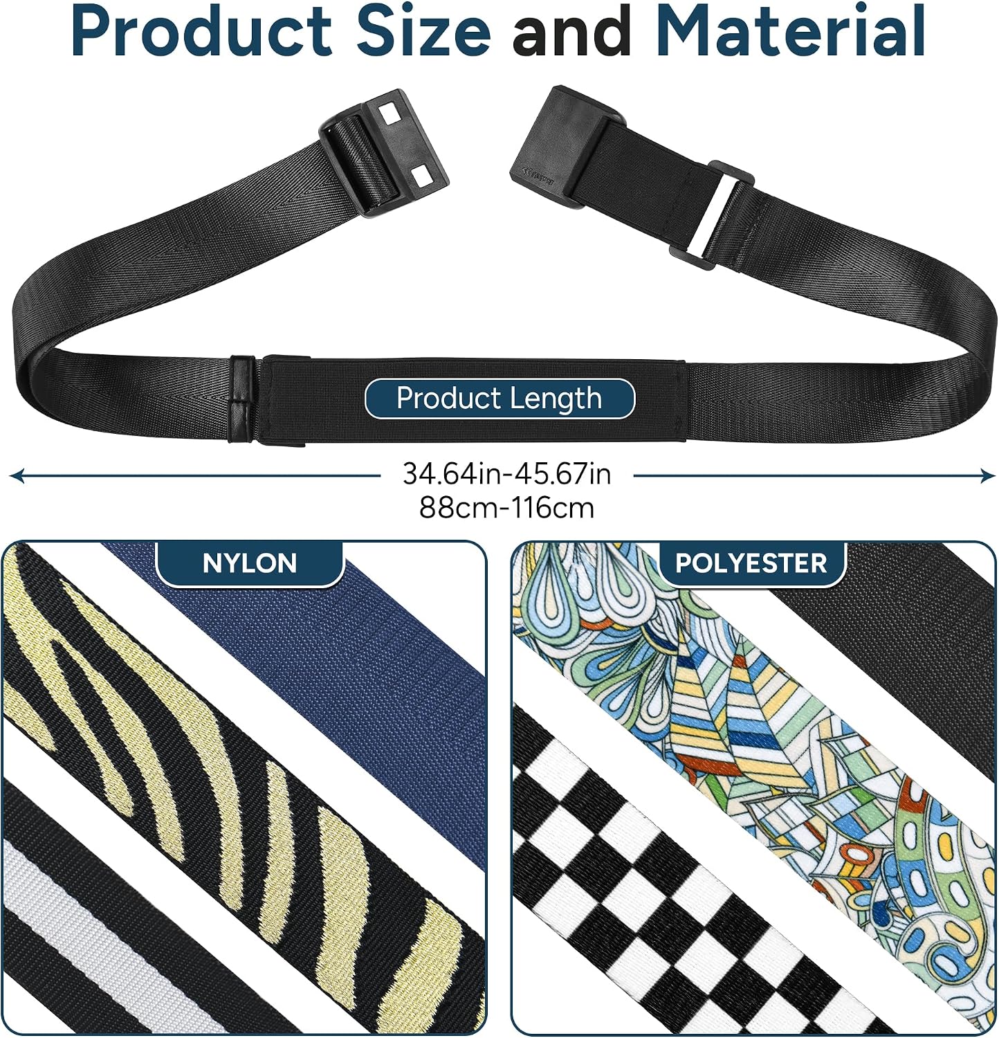 Magnetic Quick Release Luggage Straps Black | Magnetic Buckle; TSA-Lock Travel Belt ; Heavy-Duty Nylon; Quick Release; Hands-Free, Lightens Load, Secures Multiple Bags