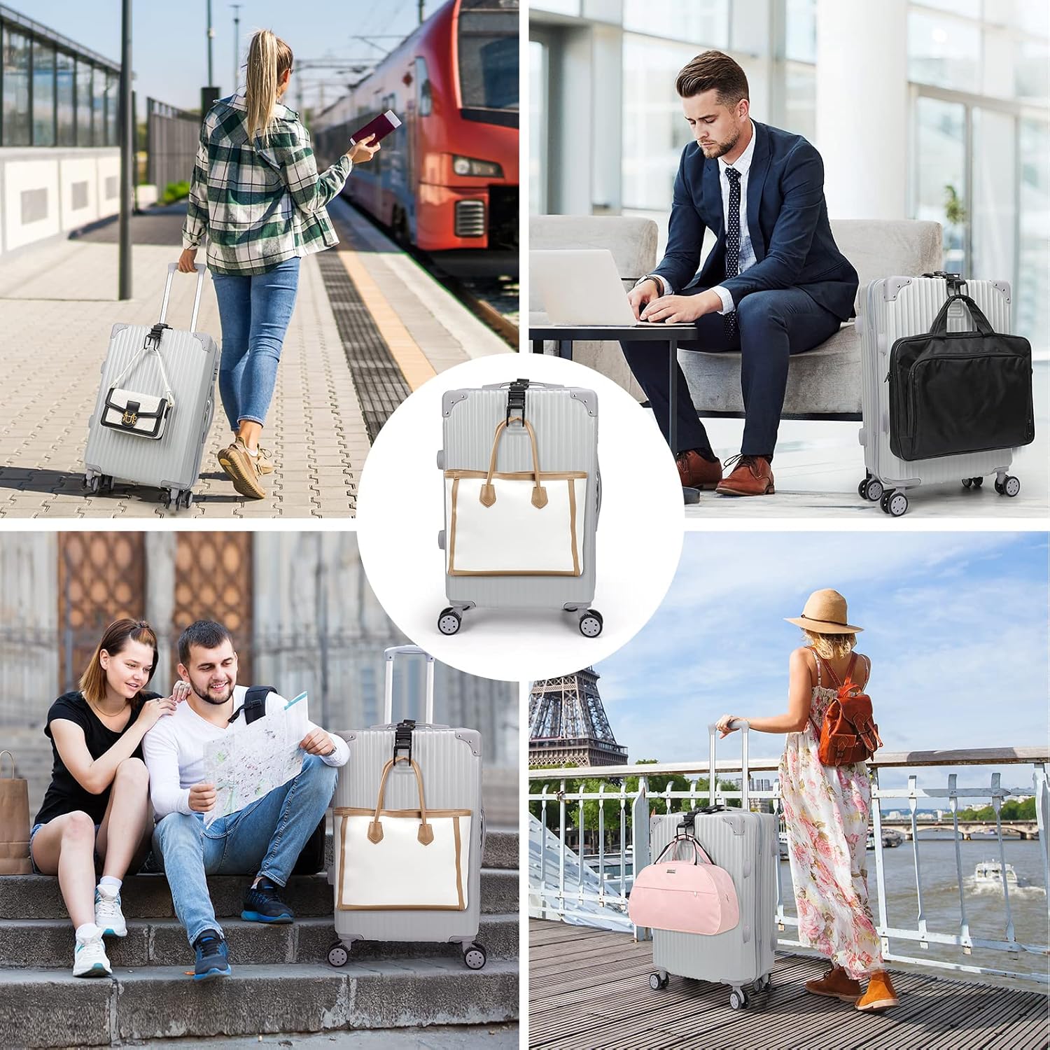 Luggage Hook Strap, Luggage J Hooks to Add a Bag Flight Attendant, Adjustable Luggage Connector Hook with Hands Free