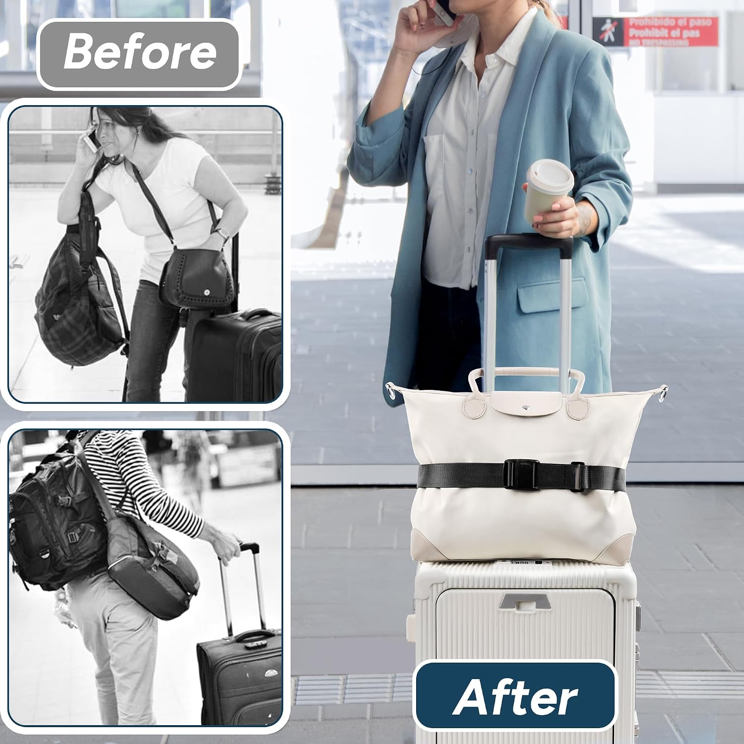Magnetic Quick Release Luggage Straps Black | Magnetic Buckle; TSA-Lock Travel Belt ; Heavy-Duty Nylon; Quick Release; Hands-Free, Lightens Load, Secures Multiple Bags