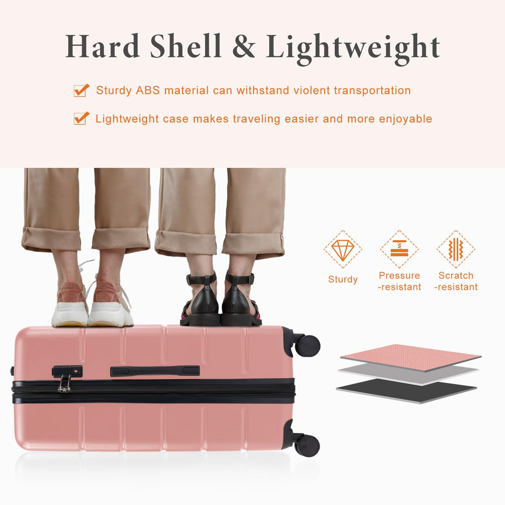 20 Inch Carry On Luggage, Suitcase with Spinner Wheels | Expandable, ABS Hard Shell, Lightweight, Rolling, Smooth, TSA Lock, Business Trips, Short Vacations, Pale Pink