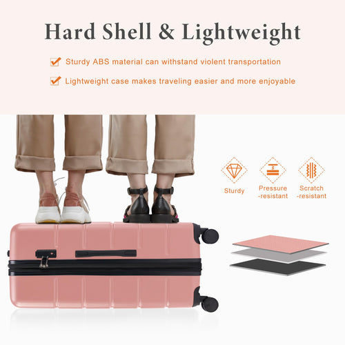 20 Inch Carry On Luggage, Suitcase with Spinner Wheels | Expandable, ABS Hard Shell, Lightweight, Rolling, Smooth, TSA Lock, Business Trips, Short Vacations, Pale Pink