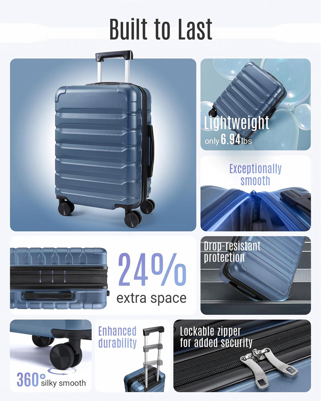 Carry On Luggage 22x14x9 Airline Approved Suitcase,Royal Blue | 20" Expandable Carry On Suitcases with Wheels, Lightweight Luggage, Durable Hard Shell Rolling Suit Case for Men Women Travel