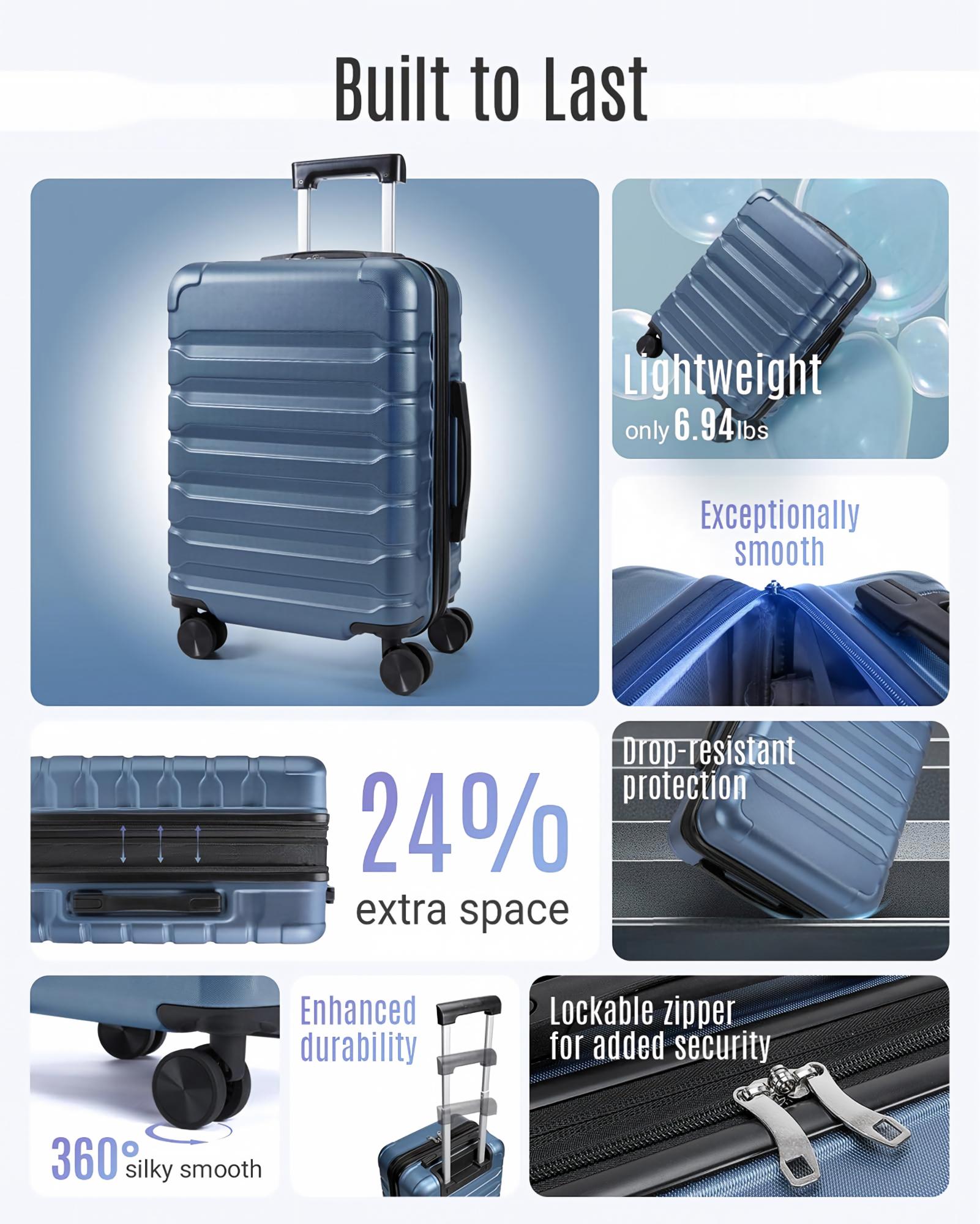 Carry On Luggage 22x14x9 Airline Approved Suitcase,Royal Blue | 20" Expandable Carry On Suitcases with Wheels, Lightweight Luggage, Durable Hard Shell Rolling Suit Case for Men Women Travel
