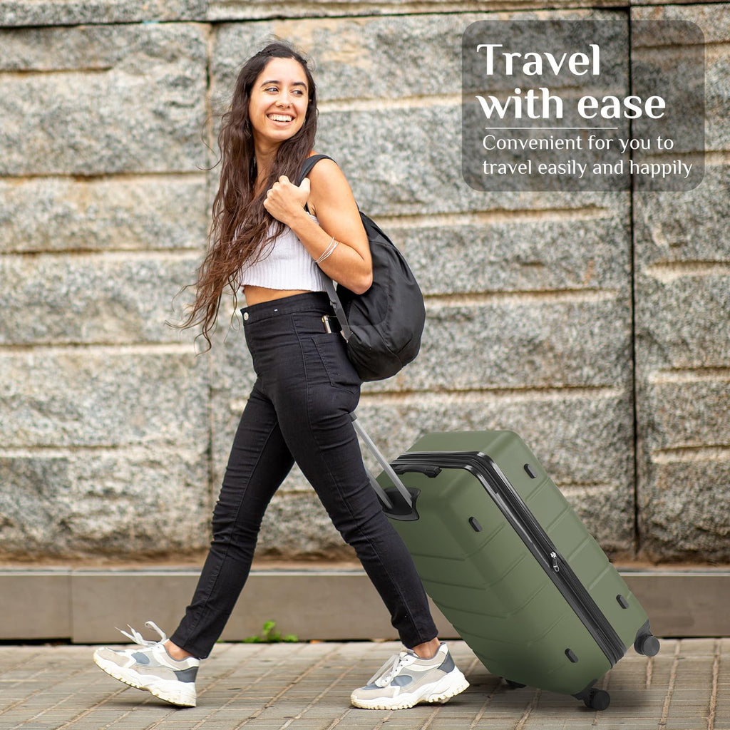 20 Inch Carry-On Luggage, Hardside Suitcase with Spinner Wheels, Lightweight ABS Hard Shell Travel Luggage, TSA Approved Lock, Expandable Small Suitcase for Business & Travel–Olive Green