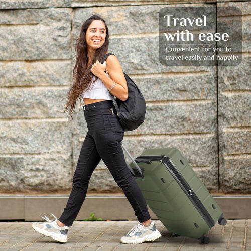 20 Inch Carry-On Luggage, Hardside Suitcase with Spinner Wheels, Lightweight ABS Hard Shell Travel Luggage, TSA Approved Lock, Expandable Small Suitcase for Business & Travel–Olive Green