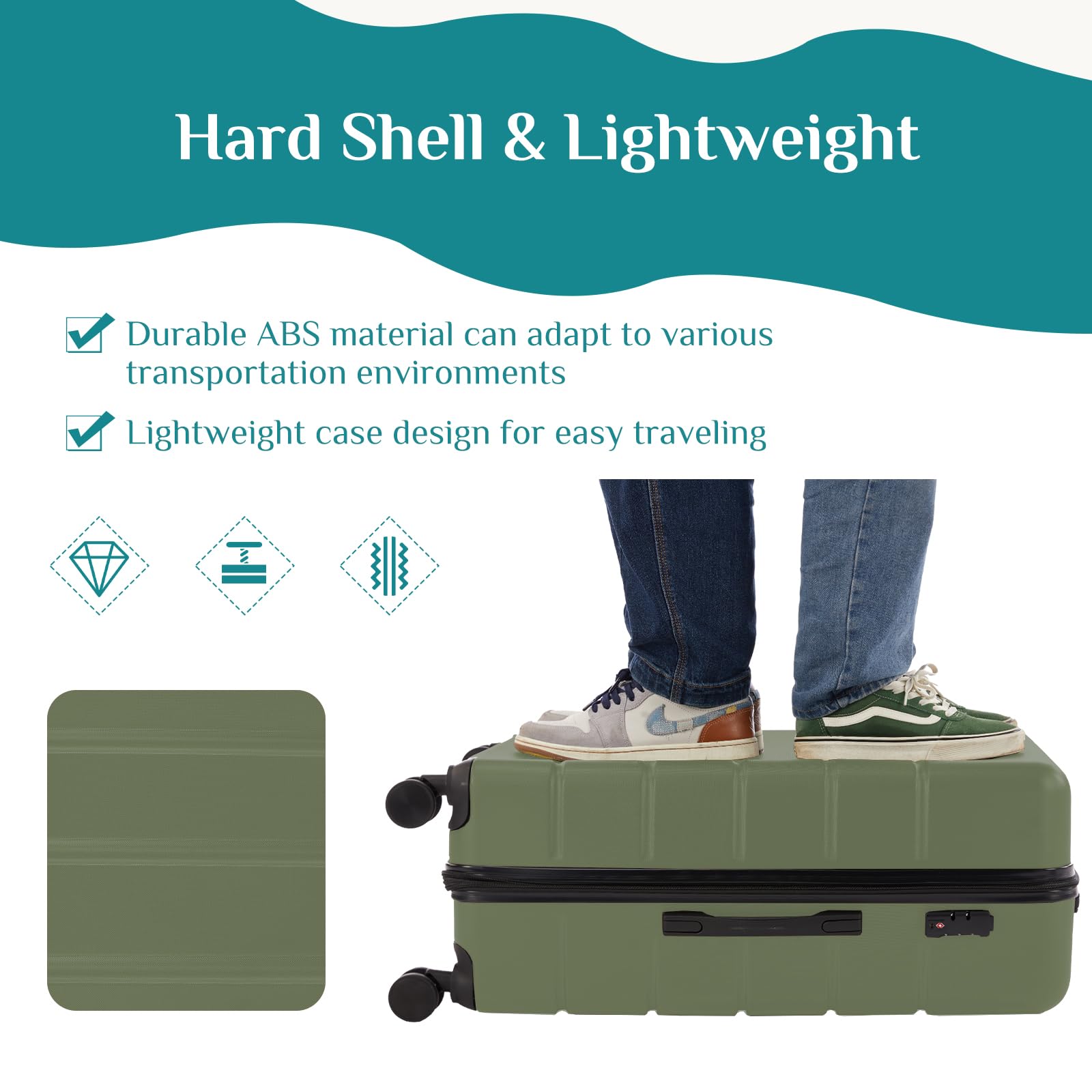 20 Inch Carry-On Luggage, Hardside Suitcase with Spinner Wheels, Lightweight ABS Hard Shell Travel Luggage, TSA Approved Lock, Expandable Small Suitcase for Business & Travel–Olive Green