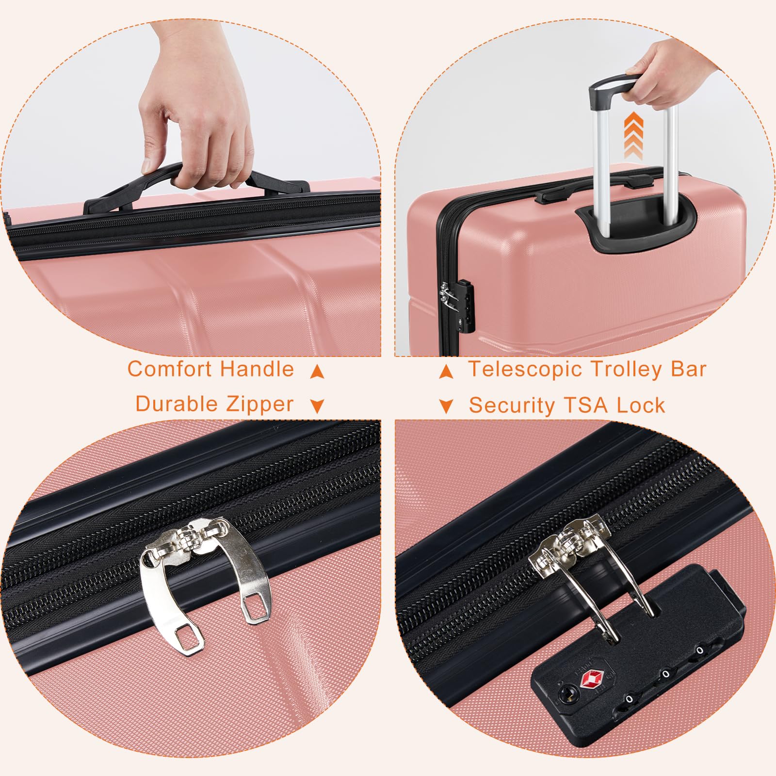 20 Inch Carry On Luggage, Suitcase with Spinner Wheels | Expandable, ABS Hard Shell, Lightweight, Rolling, Smooth, TSA Lock, Business Trips, Short Vacations, Pale Pink
