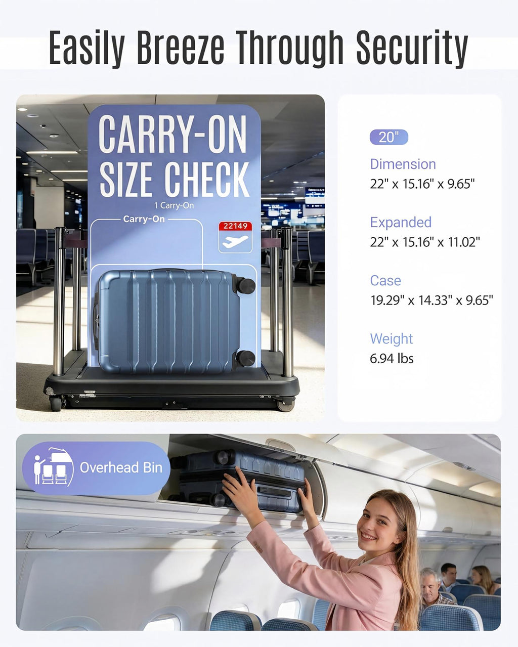 Carry On Luggage 22x14x9 Airline Approved Suitcase,Royal Blue | 20" Expandable Carry On Suitcases with Wheels, Lightweight Luggage, Durable Hard Shell Rolling Suit Case for Men Women Travel