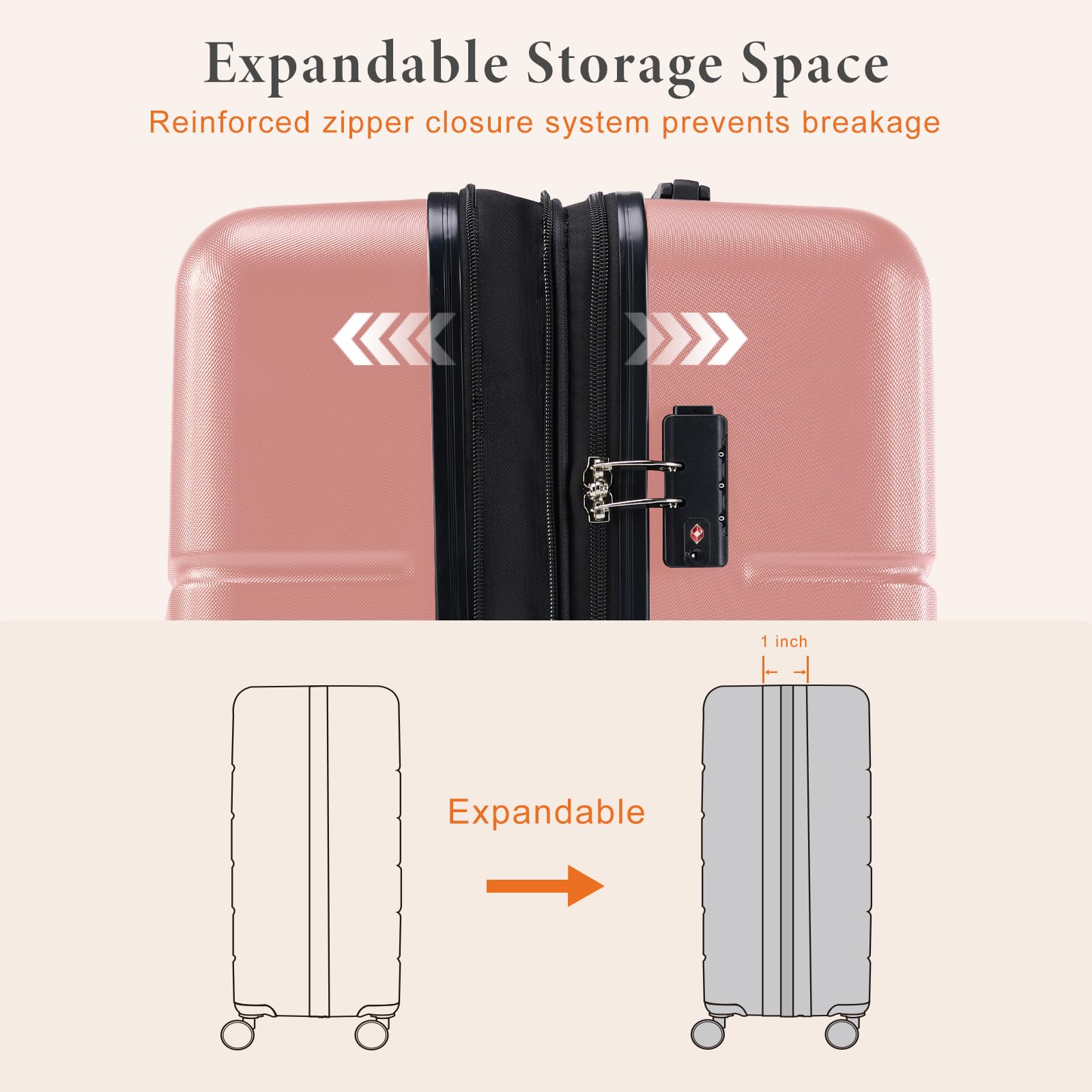 20 Inch Carry On Luggage, Suitcase with Spinner Wheels | Expandable, ABS Hard Shell, Lightweight, Rolling, Smooth, TSA Lock, Business Trips, Short Vacations, Pale Pink