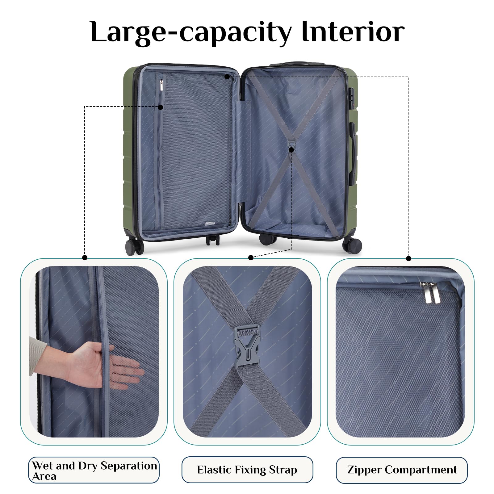 20 Inch Carry-On Luggage, Hardside Suitcase with Spinner Wheels, Lightweight ABS Hard Shell Travel Luggage, TSA Approved Lock, Expandable Small Suitcase for Business & Travel–Olive Green
