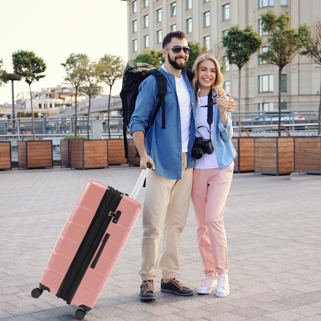 20 Inch Carry On Luggage, Suitcase with Spinner Wheels | Expandable, ABS Hard Shell, Lightweight, Rolling, Smooth, TSA Lock, Business Trips, Short Vacations, Pale Pink