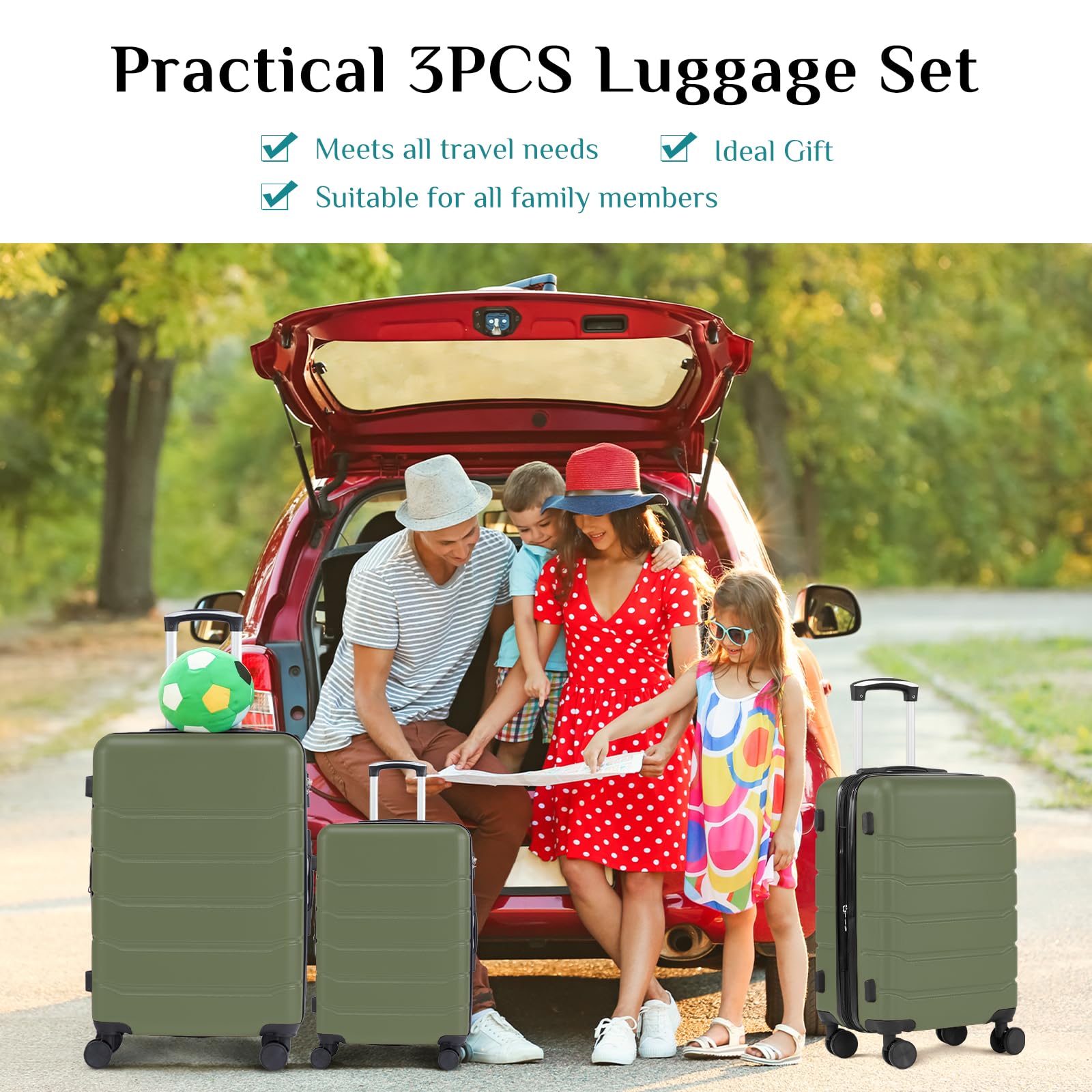 20 Inch Carry-On Luggage, Hardside Suitcase with Spinner Wheels, Lightweight ABS Hard Shell Travel Luggage, TSA Approved Lock, Expandable Small Suitcase for Business & Travel–Olive Green